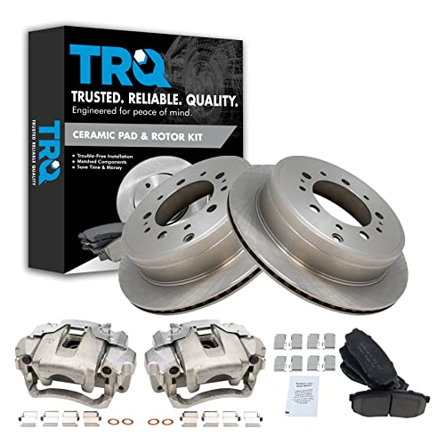 Image of TRQ Rear Brake Pad and Rotor Set Ceramic Vented Rotors Calipers Compatible with 2008-2015 Lexus LX570 Land Cruiser