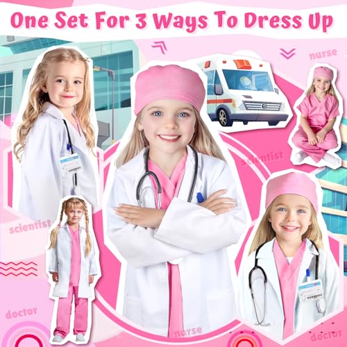 Yadiya Doctor Costume For Kids Scrubs Real Stethoscope Lab Coat Halloween Costumes Career Day Costume For Kids Girls 3-12 thumb #2