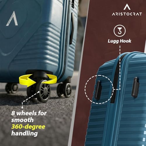 Image of Aristocrat Crystal Check-in Trolley Bag 66cm | Medium Hard Luggage | 8-Wheel Suitcase for Travel | Combination Lock with Anti-Theft Zipper | Polypropylene | 3 Years International Warranty (Teal Blue)