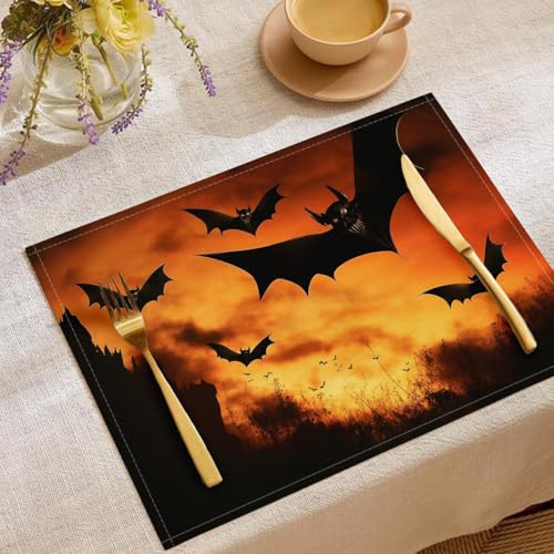 Sets de table lavables Halloween lot de 8 - Protection de table imperméable jaune 45x30cm