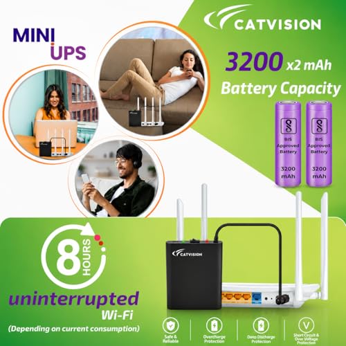 Image of Catvision Mini UPS for WiFi Router Broadband Modem | Support 12V-2A Routers | Backup Upto 8 Hrs (Lab Tested) | WiFi Router UPS Power Backup During Power Cuts | 1 Year Warranty