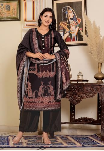 Image of Vbuyz Women's Digital Print Muslin Pakistani Style Stitched Kurta Palazzo With Dupatta | Eid Suits For Women | Salwarsuit For Women