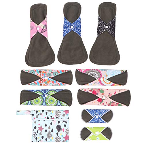 SAFIGLE 9piezas Toallas Sanitarias Bambú Reutilizables Compresas Menstruales Lavables Toallas Sanitarias para Uso Diario Incluye Bolsa de Almacenamiento