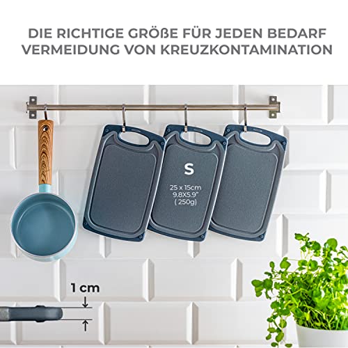 Exitoso Frühstücksbrettchen 6er Set mit Saftrille & Griff aus Kunststoff | Rutschfestes & spülmaschinenfestes Schneidebrett | Antibakterielles Brettchen Set | BPA-Frei & beidseitig verwendbar 3