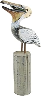 YOUUGIOR Coastal Ocean Decor Wooden Standing Pelicans Figurine Bird Statue Home Decoration (Big)