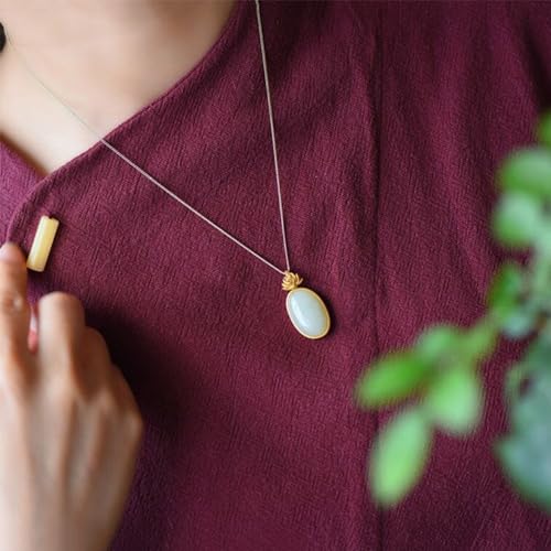 Collier fleur de lotus en jade blanc véritable, symbole de sérénité S925 - 7