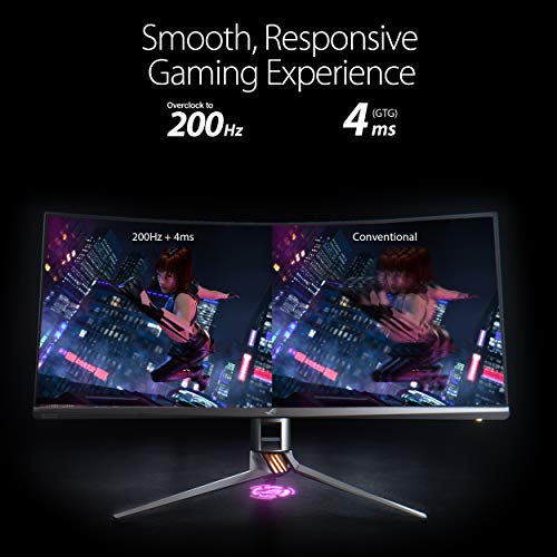 ASUS ROG SWIFT PG35VQ 35'' UWQHD Gaming Monitor, 3440 x 1440, 200 Hz, G-SYNC Ultimate, Local Dimming, Quantum Dot, 90% DCI-P3, DP1.4, HDMI, USB 3.0, DisplayHDR 1000 Certificato, AuraSync