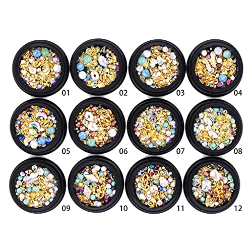Gergxi 14D Nagelkunst-Strass-Nieten, goldfarbene Nagelnieten, Ketten-Set, Nagelkristalle, klar, Nagelschmuck, Dekoration… – Bild 3