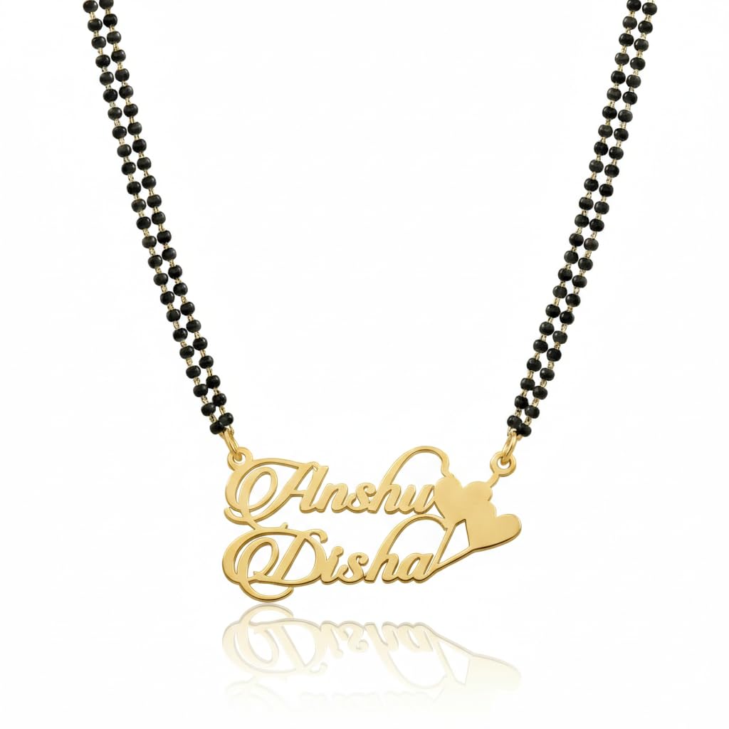 Bubble Heart Couple Name Necklace Elegant Mangalsutra Chain with Two Names Perfect for Anniversary Wedding-image-43
