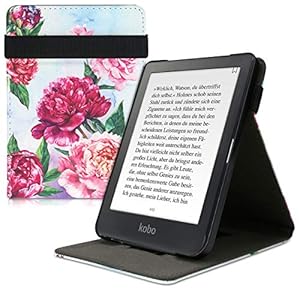 kwmobile hoes compatibel met Kobo Clara HD – Hoesje voor ereader in paars/poederroze/lichtblauw – Bloemen Mix Pioenrozen