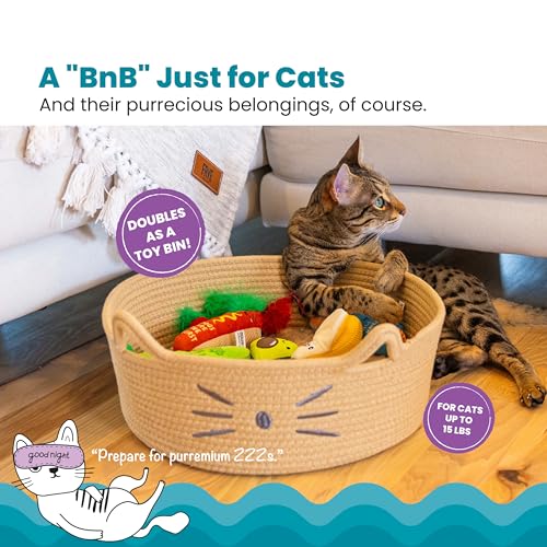 Catstages Bed & Basket Retreat 2-in-1 Cat Bed with Removable Cushion, Plush, Cotton Rope, Tan - Image 3