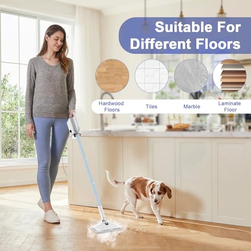 Image of Steam Cleaner, 6 in1 Rotated Steam Mop Cleaner with 2 Modes, 2 Microfiber Pads, 400ML Removable Tank, 23FT Power Cable, Detachable Steam Mops for Floor, Laminate Floor, Tiles Cleaning (Sapphire Blue)