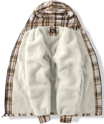 Image of ZITY Men's Flannel Hooded Jacket Fleece Sherpa Lined Plaid Shirts Jackets Zip Up Sweatshirt Hoodies for Men with 4 Pockets