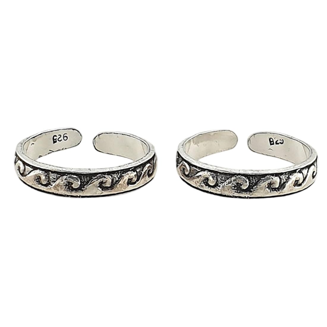 sahiba gems 925 Sterling Silver Designer Self Work Toe Rings (Chandi Bichhiya) For Women ~ 2 Pieces (Band Style) Light Weight-picture-12