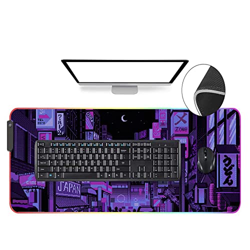 Anime Gifts, Purple Japanese Anime Night City Extra Large Thick Rgb Mousepad Led Mouse Pad Gaming, Kawaii Mouse Pad Anime Led Desk Mat, Anime Stuff, Gamer Mouse Mat Led, Laptop Pad Mat, Keyboard Hg #TOP2