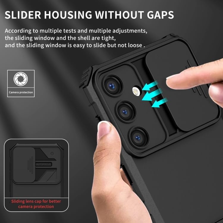 Image of Back Cover Case for Samsung Galaxy S25 5G | Sliding Camera Shield | Stereoscopic Stand | 360 Protection Mobile Phone Case Cover for Samsung Galaxy S 25 / S25 5+G | PC, Black Back Cover