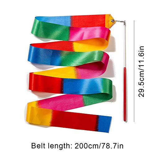 Ceqiny 6 stks Dans Linten met Wand 2 Meter Ritmische Gymnastiek Lint Regenboog Streamers Dance Streamer Ritme Sticks Art… - Image 3