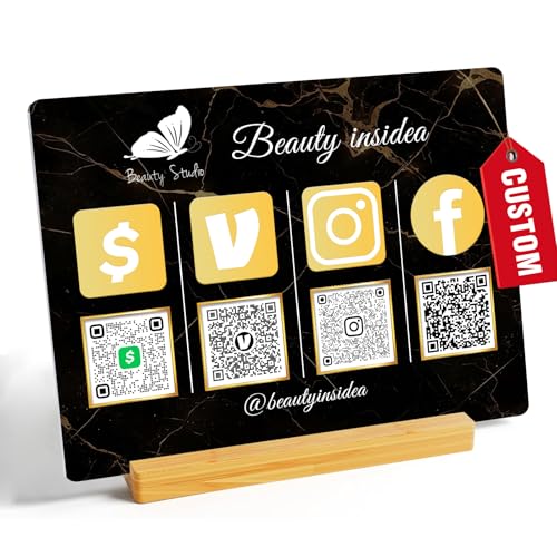 Personalized Custom Metal QR Code Sign Venmo Cashapp Scan to Pay with Stand Instagram Facebook Social Media QR Signs Bar Code QR Plaque Print for Business Salon Beauty Store Restaurant Wifi Sign (Vertical 4)