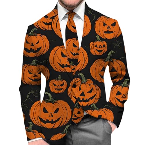 Generisch Chaqueta de traje de hombre de moda con estampado de Halloween para ocasiones festivas, ropa informal, Blanco, L