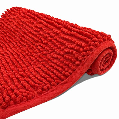 Eanpet Chenille Bath Mat Microfiber Floor Mat Baby Bath Mat for Kids Washable Bathroom Dry Fast Water Absorbent Shower Mat Area Rug (15.3 x 23.2 Red)