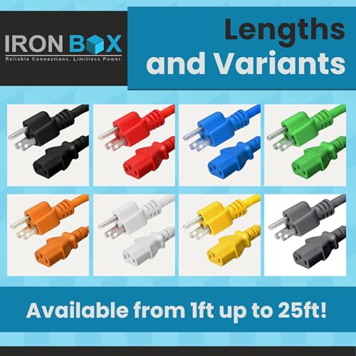 Image of IronBox Electric - Heavy-Duty 5-15P to C13 Power Cord - 3 Prong 15A 125V 14 /3 SJT PC Cable - Cord for Computer, Monitor, Subwoofer, Amplifier - Cable for Power Supply - (White 2 Foot)