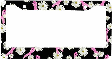 Breast Cancer Awareness Decorative License Plate Frame Black Daisy Car Tag Frame Aluminum Auto License Plate Holder for Men Women