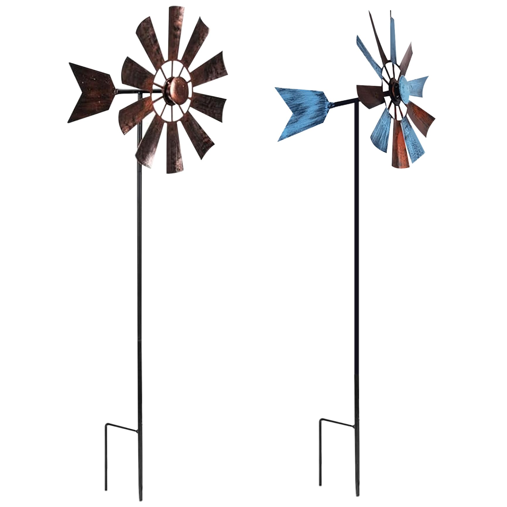 Molino de viento para patio, 28.7x9.5 metal de arte de patio de metal, hilanderos de patio de estaca de metal al aire libre, multicolor de energía solar con molinos de viento de spinner de escultura