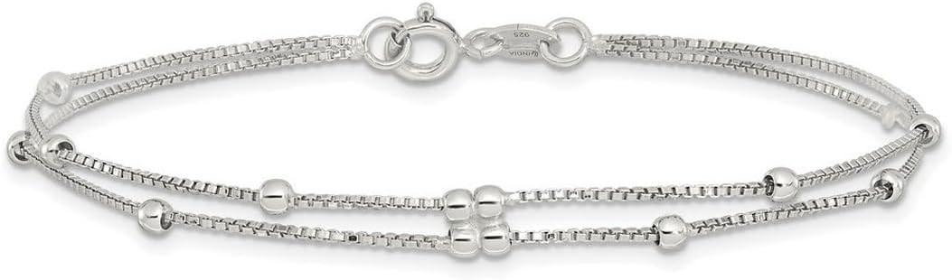 JewelryWeb 4.8mm 925 Sterling Silver Polished Beaded 2 Strand Bracelet 7.5 Inch Strand Bracelet for Women