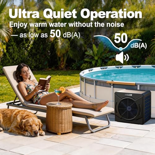MICOE 18000 BTU Pool Heater for Above Ground Pools, Swimming Pool Heat Pump, Heating and Cooling, Smart App Control,Titanium Heat Exchanger, Ultra Quiet 50dB, 110V