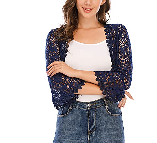 Enjoyoself Bolero Fiesta Mujer Encaje Boda Chaqueta Corta Manga Larga Cárdigan Corto Torera Elegante para Verano Primavera