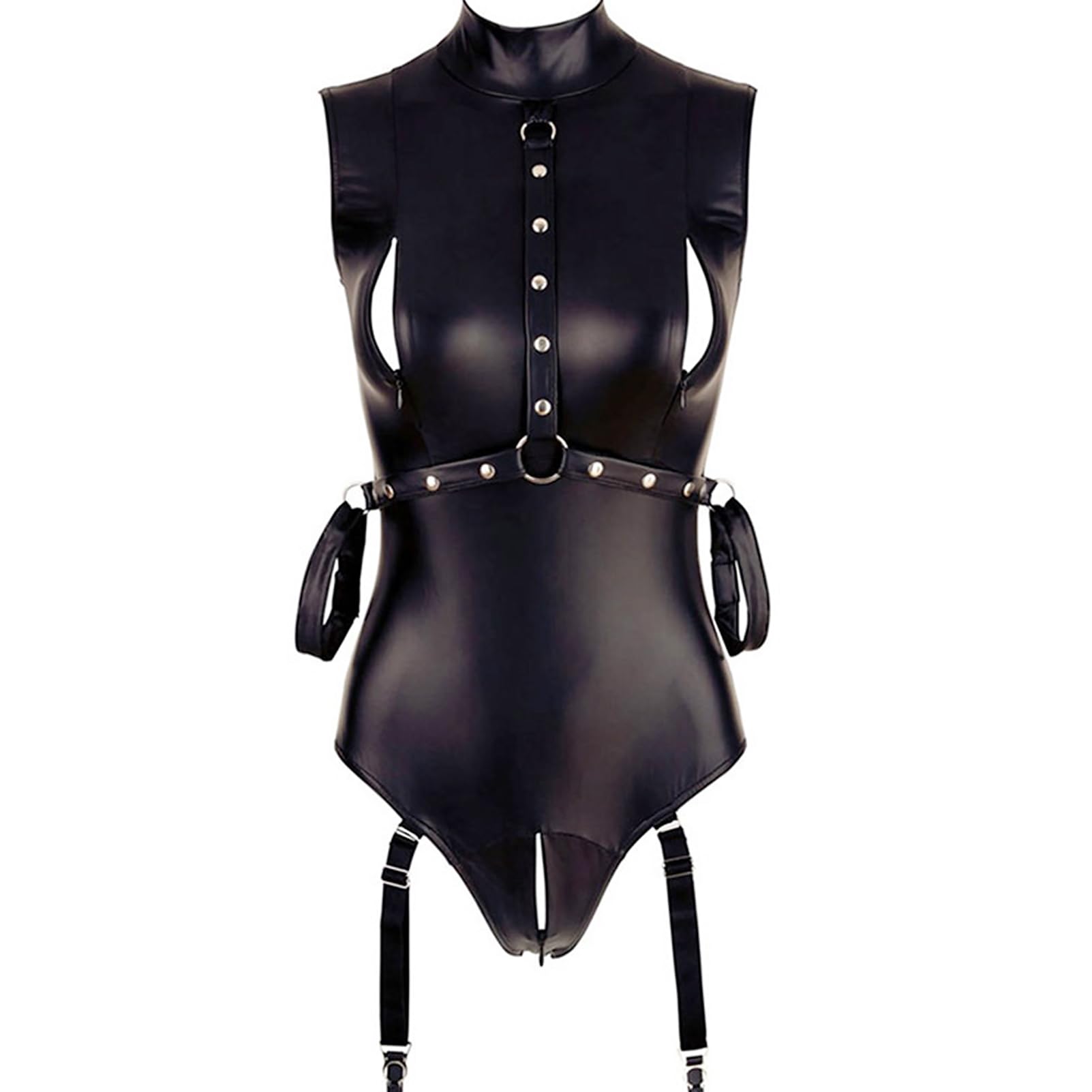 Robe en cuir synthétique WENTPOL - Lingerie sexy en cuir verni - Dos nu - Fermeture éclair - Taille unique - Noir - Mini - Sans bretelle - Sans manche - Pour femme - Pour sortir le soir