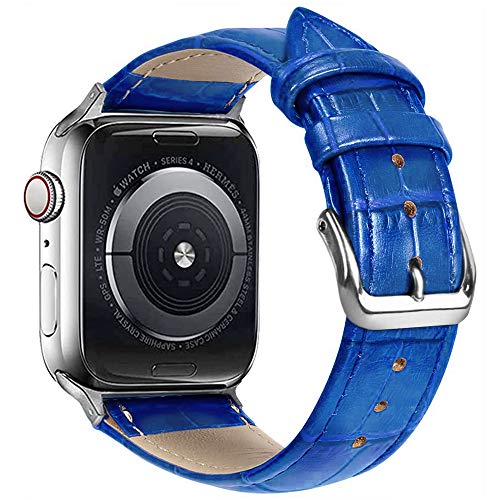 Bracelet Apple Watch cuir alligator bleu 42/44mm contre les irritations silicone