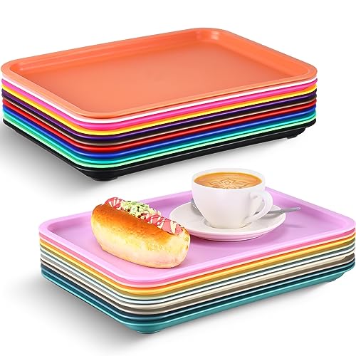 Sintuff 20 Pcs Plastic Art Trays Colorful Fast Food Lunch Trays Bulk Activity Crafts Sensory Serving Organizer for Home School Kids DIY Projects Painting Beads(20 Colors 12 x 9 Inch)