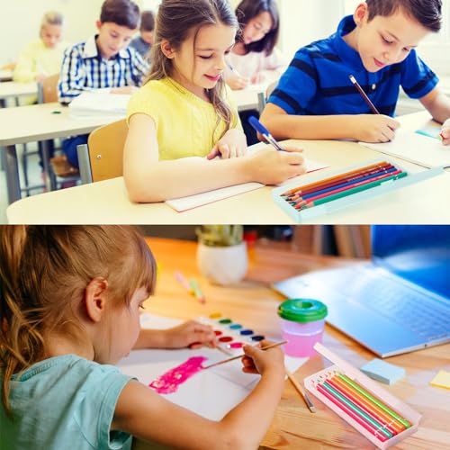 Image of Fainne 24 Plastic Pencil Case Bulk Hard Pencil Boxes with Snap Lid Crayon Maker Pen Organizer Stackable Craft Storage Boxes for School Supplies(Single Layer,Multicolor,7.68 x 2.6 x 1.18 Inch)