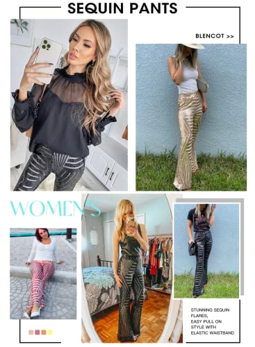 Blencot Womens Glitter Sequin Wide Leg Palazzo Pants High Waist Bell Bottoms Night Club Sparkle Flared Trousers Silver Xl #TOP4