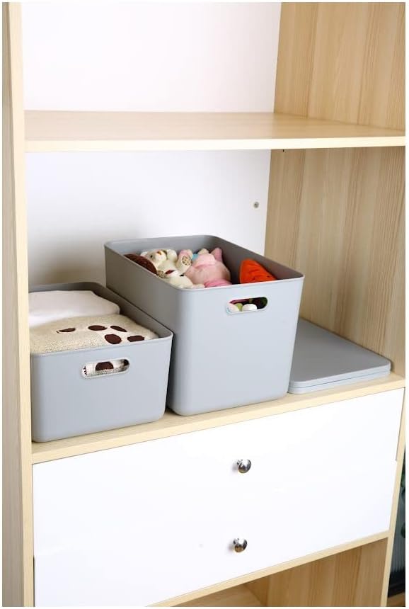 YBM HOME Stackable Plastic Storage Bin with Lid, Multipurpose for Classroom, Drawers, Desktop, Office, Playroom, Shelves, Closets, Grey, 2149-1
