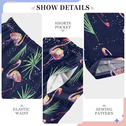 Flamingo with Palm Leaves Boys Long Pants Soft Trousers Elastic Waist Kids Lounge Bottoms with Pockets S-XL4