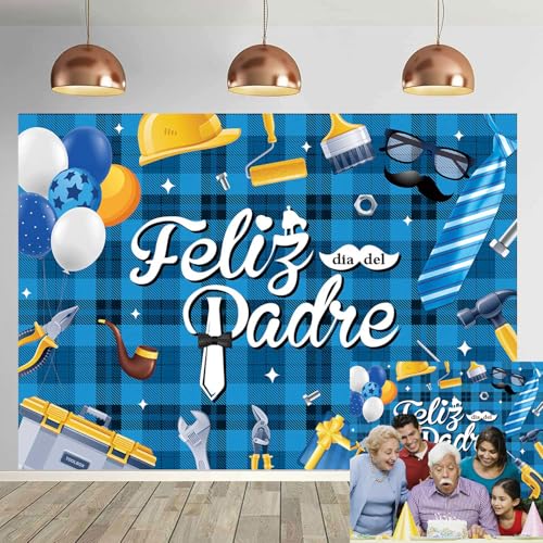 Feliz Da Del Padre Backdrop Banner Happy Fathers Day Photography Background Tie Tool Dia Del Padre Decoration Photo Booth Props (7X5FT)