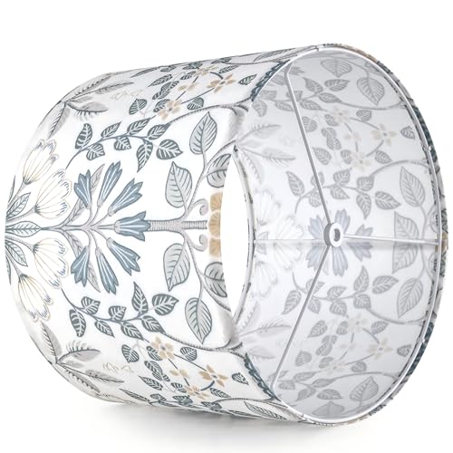 GOSO 2pcs Medium Lampshade Polyester Fiber Printing Plants Drum Lamp Shade For TableLamp,Floor Lamps,Diy Pendant Light,Wall Hanging,Spider Fitter 13 "Top x 13" Bottom x 10 "High, Assembly Required
