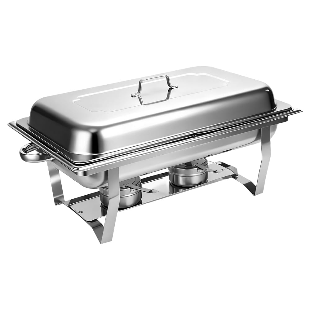 Chafing Dish INOX Buffet Chauffant Chauffe-Plat en Acier Inoxydable Rectangulaire pour Buffet Restaurant Pique Nique, réservoir à Combustible, Cadre Pliable (55 x 35,5 x 26 cm (2 pièces) (3))