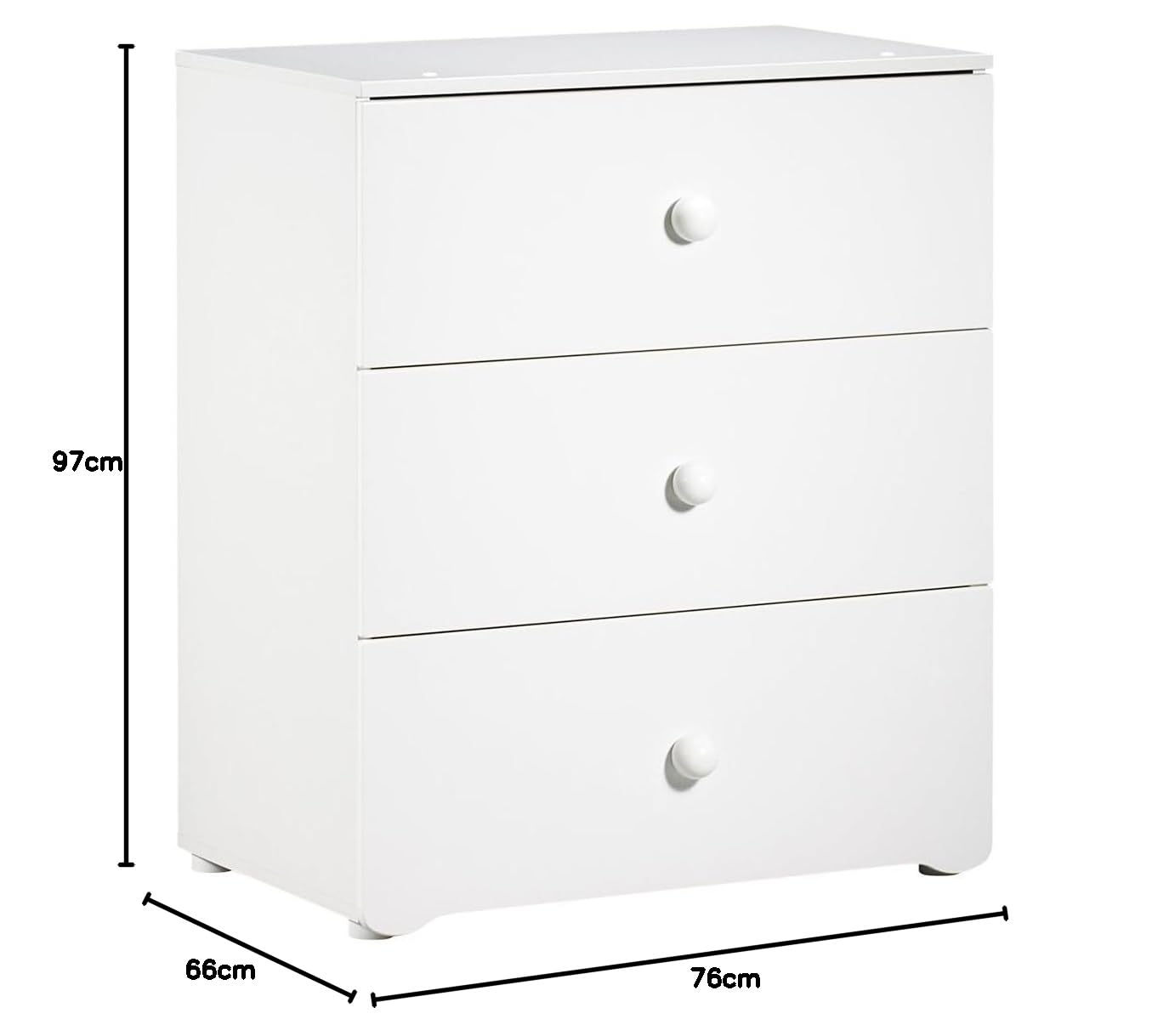 Baby Price - Cómoda y cambiador de 3 cajones, diseño básico con tiradores en forma de bola, color blanco blanco