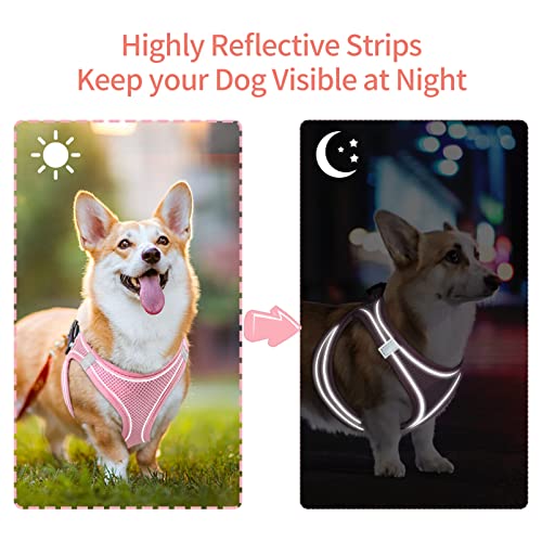 HEELE Hundegeschirr für Hunde Geschirr Hund Klein Weich Mesh Brustgeschirr für Mittlere und Kleine Hunde, Verstellbare Reflektierende Atmungsaktive Welpengeschirr, Reflektierend, Rosa, S