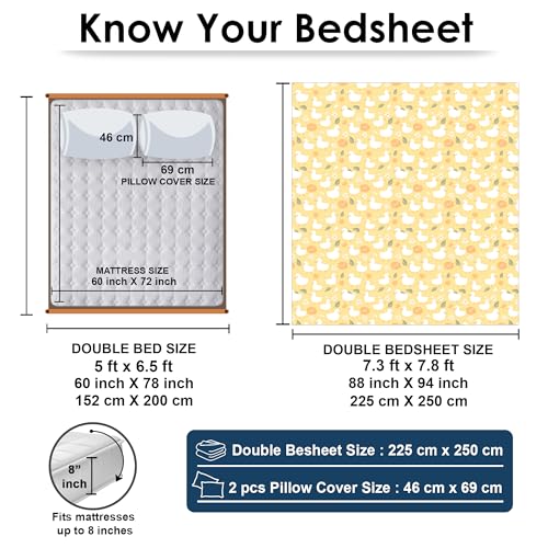 Image of Story@Home Duck Theme Kids Double Bedsheet 225x250 cm with 2 Pillow Covers | Cotton Feel 180 TC Soft Fabric | Duck Yellow Cute Cartoon Design | Breathable & Comfortable