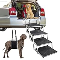 Hundetreppe Auto, Hunderampe Auto klappbar, Haustiertreppe, 5 Stufen Hundeleiter bis 80kg, Rampe Hunde Treppe für die Für Kleine, Mittlere, Große Hunde