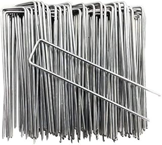 VIROSA Pack of 100 Garden Pegs, Landscape Staples, U Shaped Nail Pins | Galvanised Steel | Ideal for Weed Control Membrane, Netting Fence, Landscape Fabric, Artificial Grass (100 Pack - 6")