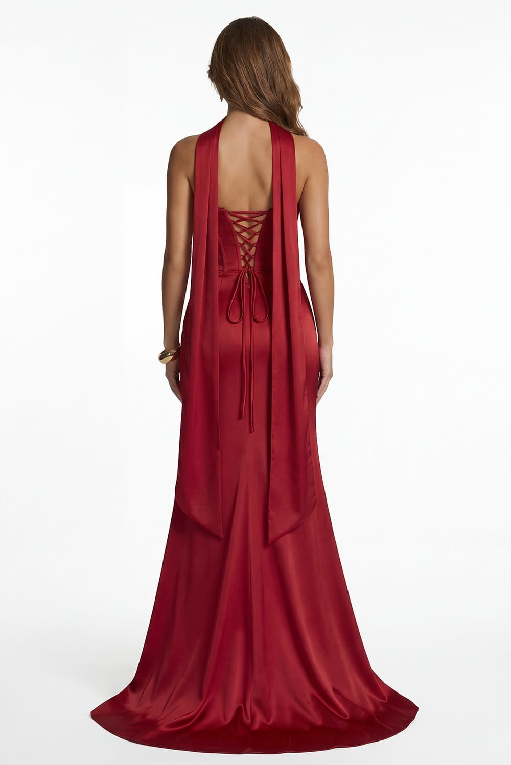 Women's Strapless Prom Dress 2026 with Scarf Long Mermaid Formal Gowns Satin Pleated Evening Dresses with Slit - Image 2