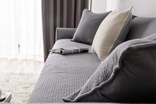 Miniatura 4 de vctops Funda de algodón a rayas sólidas para sofá, antideslizante, acolchada, lavable, protector de muebles suave para mascotas, niños, perros