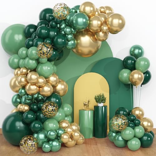 Green And Gold Balloon Arch Kit - QIFU Dark Green And Gold Balloons Emerald Green Teal Sage Green Balloons Helium Balloon For Mens Birthday Decorations Jungle Safari Christening Wedding Baby Shower