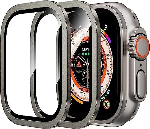 (2 Pack Apple Watch Ultra (2022) & Ultra 2 (2023) Screen Protector Case 49Mm,9H Tempered Glass + Titanium Alloy Frame [Sensitive Touch] Lightweight Protective Glass Film-Original for Smartwatch