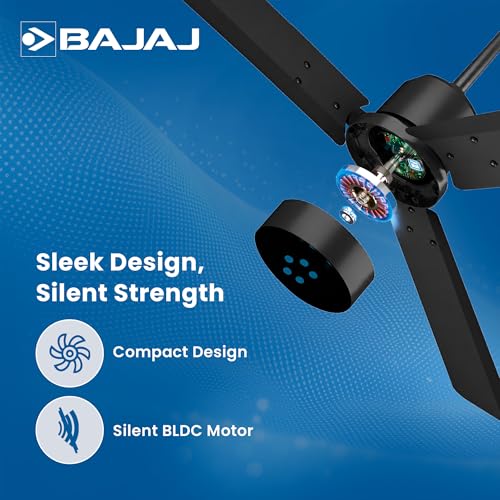 Image of Bajaj Classico Sleek Neo 5S 1200MM BLDC Ceiling Fan with Remote|LED speed indicator|BEE 5 Star Rated Energy Efficient|Power Saving|Sleek Compact Design|High Air Delivery|2Yr Warranty|Smoke Black